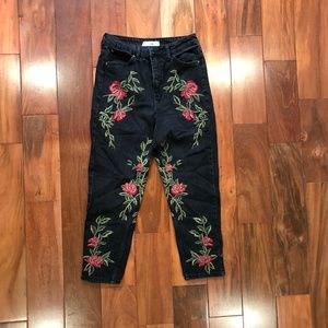 Top Shop Moto Mom Jeans w/ Roses